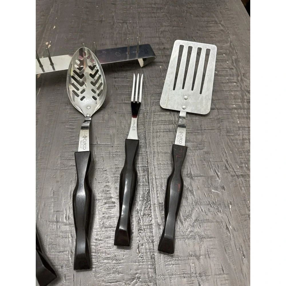 Vintage 1989 Cutco Utensil Set Rack Sharpener Black Brown Marble Handles